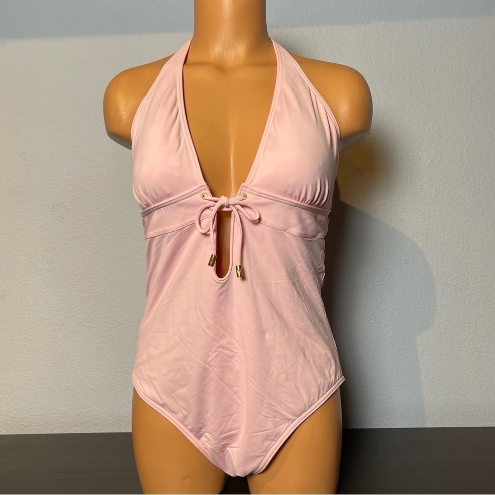 Nwt Michael Kors Deep V-Neck Pink Halter One Piece Swimsuit (SW15)